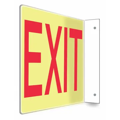 CONDOR Safety Sign: PETG, Mounting Holes Sign Mounting, 8 in x 12 in Nominal Sign Size - L-Shape Projection Exit Signs