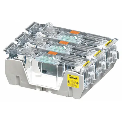 BUSSMANN Fuse Block: Open Block Design, 3 Pole, 250 V AC, Box Lug - Fuse Blocks for UL Class H & K Fuses