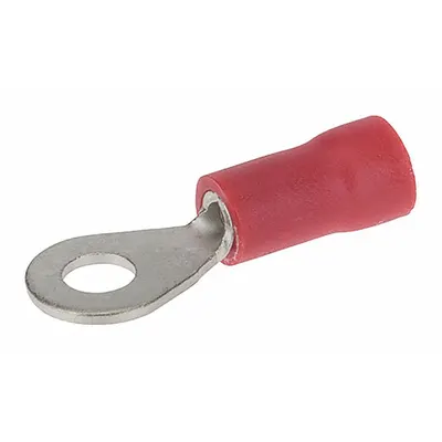POLARIS Ring Terminal: Red, Vinyl Insulation, #6 Stud Size, 22 AWG to 16 AWG Wire Sizes - Insulated Ring Terminals