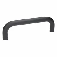 This load-rated standard U pull handle is constructed from black anodized aluminum and features a 9.84 in mounting hole center-to-center distance. It is designed for use on industrial enclosures, machinery doors, and heavy equipment where frequent opening and closing is required. The handle accepts M8 screws for secure mounting