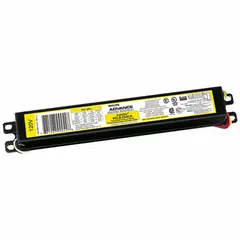 Instant start electronic fluorescent ballast for 120V AC operation. Supports two F32T8 lamps at 32 W each. Overall length 9 1/2 in. Used in commercial and industrial lighting fixtures such as troffers and strip lights.