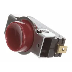 Replacement push button switch for HOBART food mixer model 4156. Provides direct control for starting, stopping, or changing mixer operation. Suitable for use in commercial kitchens and food processing facilities.