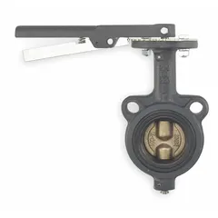 This 4-inch cast iron butterfly valve features a concentric wafer design with a ductile iron disc and FKM seal. Rated for 200 psi CWP, it is suited for general-service flow control in industrial piping systems handling water, air, and mild chemicals.