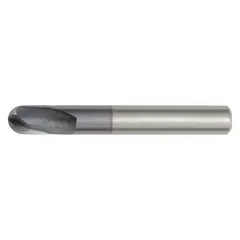 Solid carbide ball end mill with TiAlN coating for machining hardened materials. Two-flute design with 4 mm cutting diameter and 4 mm length of cut, 50 mm overall length. Suitable for contouring and 3D profiling in mold, die, and similar applications.
