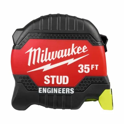MILWAUKEE STUD Tape Measure: Nonmagnetic Single Hook Tip, 35 ft / 25 ft/35 ft / 35 ft - Engineers-Scale Tape Measures