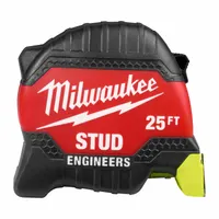 MILWAUKEE STUD Tape Measure: Nonmagnetic Single Hook Tip, 25 ft, Plastic, Black/Red (MPN 48-22-1425E)