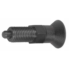 Steel nonlocking indexing plunger with pull-knob operation. Thread size 1/4"-28; nose force range 4.5 N to 10 N. Used for manual positioning and locking of moving parts in jigs, fixtures, and machinery where the plunger remains retracted until re-engaged.