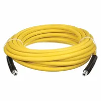 This 50 ft yellow washdown hose assembly is rated for 3,000 psi and a temperature range of -20° to 210° F. The antimicrobial carboxylated nitrile cover resists bacterial growth, making it suitable for high-pressure cleaning and washdown in industrial and commercial environments