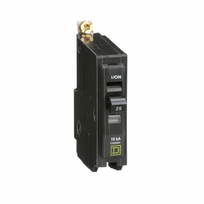SQUARE D Miniature Circuit Breaker: 25 A, 120/240V AC, Single Phase, 10kA at 120/240V AC - QOB Series, Bolt-On Square D Miniature Circuit Breakers