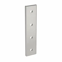 This straight flat plate connector from the 45 Series is made of anodized aluminum and measures 176 mm x 41 mm x 6 mm. It features 4 holes and is designed for a 10 mm slot width. Used to join aluminum profiles in structural framing systems for applications such as machine guards, workstations, and conveyor frames.