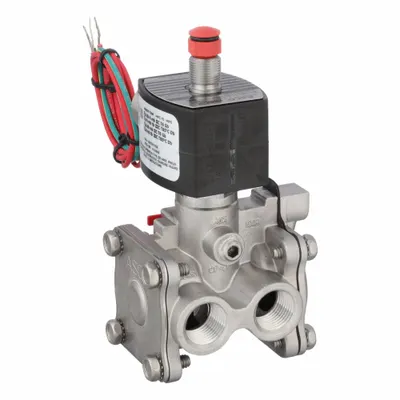 REDHAT Solenoid Valve: 3-Way, Normally Closed, 1/2 in Pipe Size, 24V DC - 3-Way/2-Position, Normally Closed Solenoid Valves