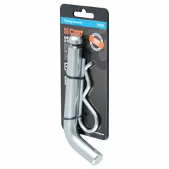 Steel hitch pin with a 5/8-inch diameter and zinc-plated finish. Includes a hitch clip for securing the pin. Designed for use with Class III, IV, and V trailer hitches.