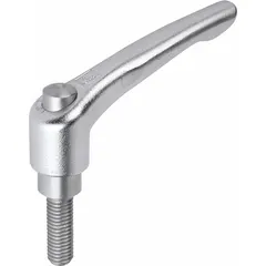 This adjustable handle features a teardrop-style grip and a threaded stud for clamping, positioning, and adjusting machinery components. With a 5/16"-18 thread, 50 mm thread length, and 65 mm overall length, it is suited for applications requiring frequent repositioning, such as jigs, fixtures, and workholding setups. The silver finish provides corrosion resistance.