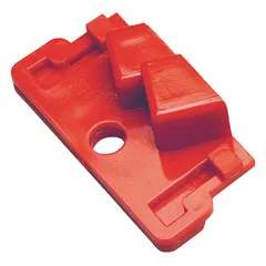 This fuse-block lockout secures single-pole circuit breaker switches during lockout/tagout procedures. Designed for 120V AC circuits, it prevents accidental re-energization of electrical equipment. Suitable for use in industrial electrical panels and maintenance applications.