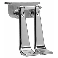 Stainless steel foot pedal valve assembly with nickel and stainless steel finish. Features NPT connections and 5 3/4 in overall width. Used for hands-free faucet operation in commercial and industrial settings.