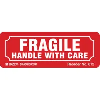 Instructional Handling Label: Fragile Handle with Care, 1 1/8 in x 3 1/4 in, Red, 500 PK (MPN 612LS)
