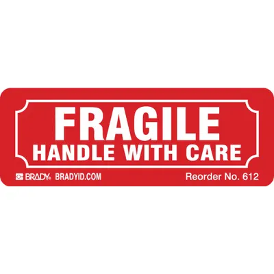 BRADY Instructional Handling Label: Fragile Handle with Care, 1 1/8 in x 3 1/4 in - FRAGILE Handling Labels