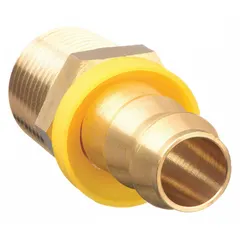 This brass push-on hose fitting is designed for air, water, and chemical applications. It features a 3/4 in x 3/4 in male x male, rigid, straight configuration with a Hose Barb x NPT connection type, providing a secure push-on connection for industrial hose systems.