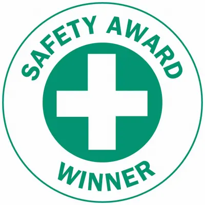 BRADY Hard Hat Label: Safety Award Winner, 2 in Dia, English, Non-Reflective