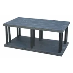 This fixed press-fit stationary shelving unit features a plastic frame and shelves made from corrosion-resistant High Density Polyethylene. With dimensions of 66 in x 36 in and an overall height of 27 in, it includes two shelves. Suitable for storage in environments where moisture and chemical resistance are required.