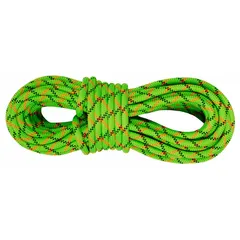 Static kernmantle rope made of nylon with a 1/2-inch diameter and 600-foot length. Working load limit of 1,010 lb. Designed for shock-absorbing applications in material handling, lifting, and positioning where minimal stretch under load is required.