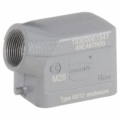 HARTING Rectangular Connector Hood: Size 6 B, Side, Single-Entry, M25 Cable Entry - Hoods for Rectangular Connectors