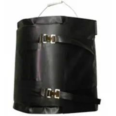 This heated blanket is designed for 5-gallon pails to maintain or raise material temperature, preventing freezing or reducing viscosity. It operates at 230V AC, 0.85 A, and 11.31 W, with a maximum temperature of 158°F. The IP66 rating allows indoor and outdoor use in industrial settings such as chemical, food, and adhesive processing.
