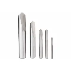 This 5-piece solid carbide spade drill bit set includes bits ranging from 1/8" to 1/2". Designed for drilling clean, flat-bottomed holes in wood, plastic, and thin metal. Suitable for maintenance, fabrication, and general industrial drilling applications.