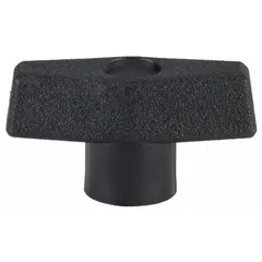 This T-handle knob features a 2 in diameter plastic body with a steel threaded insert and a 1/4"-20 thread size. The nylon seal provides protection against dust and moisture. It is used for manual clamping, positioning, and adjustment on industrial machinery, jigs, and fixtures.