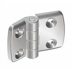 This fixed butt hinge is made of aluminum with a silver finish. It is designed for use with 8 mm slot width profiles and features a 6.6 mm mounting hole. Typical applications include providing a pivot point for doors, panels, or access covers in industrial framing and structural systems.
