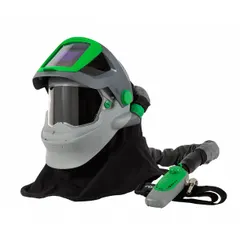 This Z-Link PAPR assembly includes a Z4 Respirator, breathing tube, 15-721 FR Shoulder Cape, and C40. Designed for use in welding and industrial environments requiring respiratory protection, it integrates with RPB's Z-Link system for powered-air purifying or supplied-air configurations.