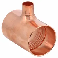 NIBCO Sweat Fitting Tee: 2 1/2 in CTS x 2 1/2 in CTS x 1 1/2 in CTS, Cup x Cup x Cup, Wrot Copper (MPN 611R 21/2x21/2x11/2)
