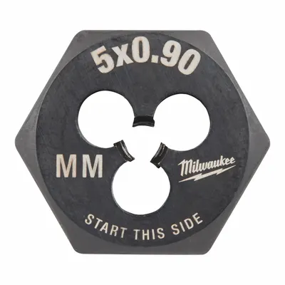 MILWAUKEE Hex Threading Die: M5x0.9 Metric, 1 in Hex Wd, Black Oxide Carbon Steel (MPN 49-57-5328) - Solid Hex Rethreading Dies