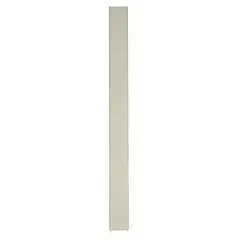This pilaster is a steel column used to support and stabilize bathroom partition panels in commercial restroom applications. It features a powder-coated Almond finish and a cellular honeycomb inner core. Dimensions: 82 inches high, 3 inches wide, 1 1/4 inches thick.