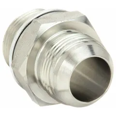 This rigid, straight hydraulic hose adapter features male x male threads with a Metric x JIC connection type. It is used to connect metric and JIC threaded hydraulic lines in fluid power systems, providing a leak-free transition between the two thread standards.