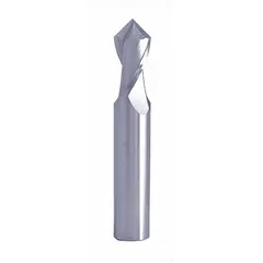 Solid carbide chamfer mill with AlTiN coating for extended tool life. Features 2 flutes and a 90° included angle for creating beveled edges on workpiece corners. Used in metal fabrication, mold making, and general machining to prepare edges for welding, deburring, or assembly. Mill diameter: 1", overall length: 4".