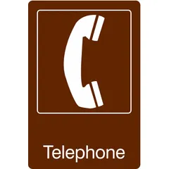 This adhesive-mount telephone sign is made of acrylic and measures 9 inches by 6 inches. It is not retroreflective, not glow-in-the-dark, and has no anti-slip surface. Commonly used to identify telephone locations in industrial facilities, offices, or public buildings.