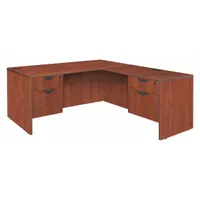 LEGACY L-Shaped Office Desk: Melamine, Cherry, 2 Pedestals, 2 Drawers, 60 in Overall Wd (MPN LLD603047CH)