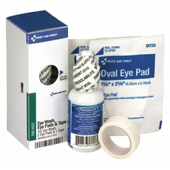 This bulk partial refill is OSHA compliant and serves one person. It contains two eye pads and eyewash for treating minor eye injuries in industrial settings. The refill is latex free and not water resistant, with no adhesive bandages or oral/inhalant medication included.