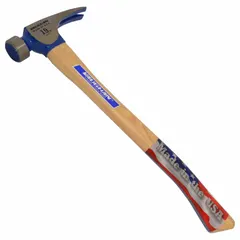 Steel straight-claw hammer with a 19 oz head, 1 1/4 in face diameter, and 17 in overall length. Features a plain grip and wood handle. Suitable for driving and pulling nails in construction, framing, and general maintenance tasks.