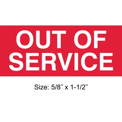 STRANCO Maintenance Label: Out Of Service, 1 1/2 in Wd, 5/8 in Ht, Red/White, Rectangle - Safety