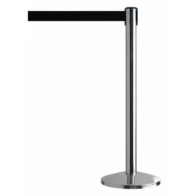 QUEUEWAY Barrier Post with Belt: Black, No Pattern, No Legend, 7 1/2 ft Belt Lg - Solid-Color Retractable Belt Post Barriers