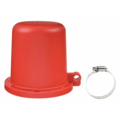 Red plug cap lockout designed for manually-actuated plug valves with a stem. Used to secure the valve in the closed position during maintenance, preventing accidental operation. Supports lockout/tagout procedures for energy isolation in industrial settings.