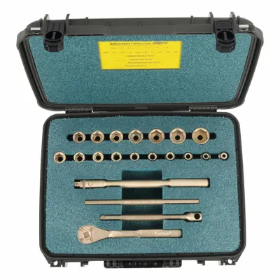 AMPCO Socket Wrench Set: Non-Magnetic/Non-Sparking, 1/2 in Drive Size, 21 Pieces - SAE Non-Sparking Socket Sets with Drive Tools