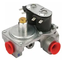 This gas solenoid valve controls fuel flow in commercial cooking equipment. It is a replacement part for Vulcan Hart ovens, regulating gas supply for safe and efficient operation