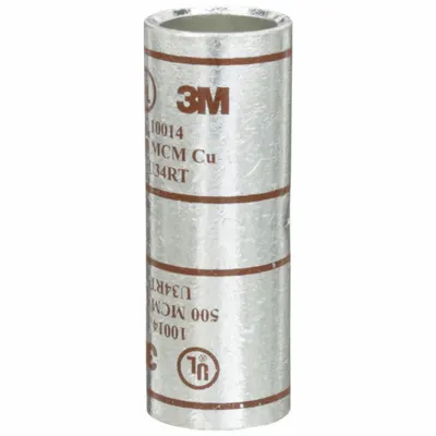 3M Open Barrel Splices: 500 kcmil Wire Size, Brown Code, 2.88 in, Copper Barrel - Crimped Butt Splice Compression Connectors