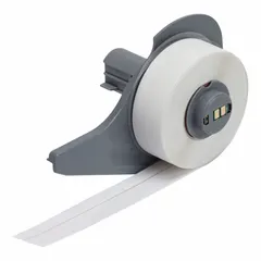 Continuous polyester label roll, 20 ft long, white. Designed for use with M710 printer series and M7-R6000 ribbon. Suitable for industrial labeling, asset tracking, and identification in manufacturing, warehousing, and maintenance environments.