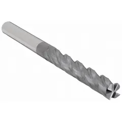 Solid carbide square end mill with AlTiN coating for heat and wear resistance. Four-flute design with 5/8" cutting diameter, 6" length of cut, and 9" overall length. Suitable for slotting, profiling, and contouring in ferrous materials such as steel, stainless steel, and cast iron in general machining operations.