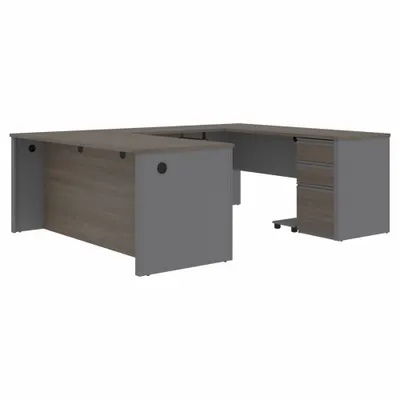 BESTAR U-Shaped Office Desk: Bark Grey/Slate, 71 1/8 in Overall Wd, 92 5/8 in Overall Dp - Prestige+ Series