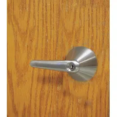 This passage lever lockset is constructed of stainless steel with a satin stainless steel finish. It is ADA compliant and ligature-resistant, featuring an LSL lever style with no visual indicator. Suitable for areas requiring continuous egress without locking, such as behavioral healthcare and institutional settings.